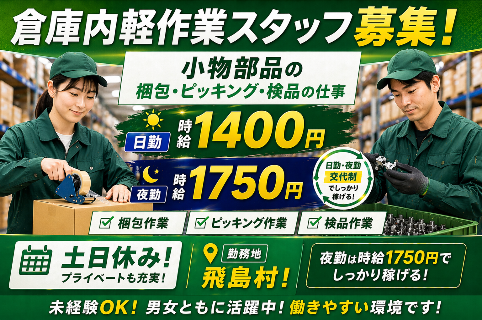 派遣 特になし 軽作業 梱包・仕分け 集荷・ピッキング 点検・検査 特になし 物流・倉庫求人イメージ